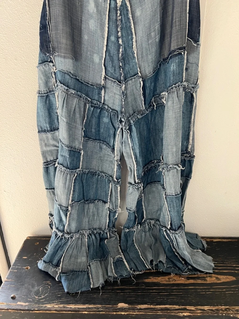 Jaded gypsy patchwork chambray wide leg pants size L/XL - Picture 3 of 5